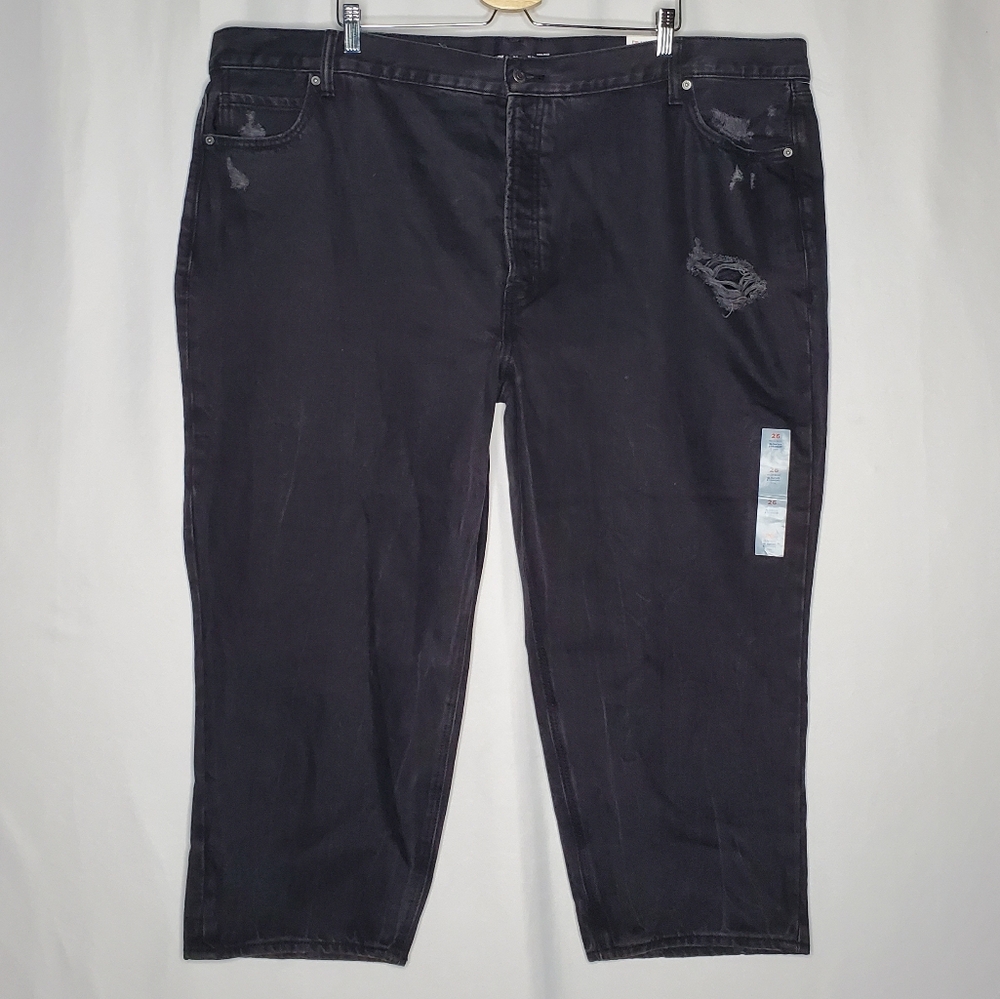 Old Navy Jeans Plus 26 Black High Rise‎ Slouchy Straight Crop Rip Distress Denim